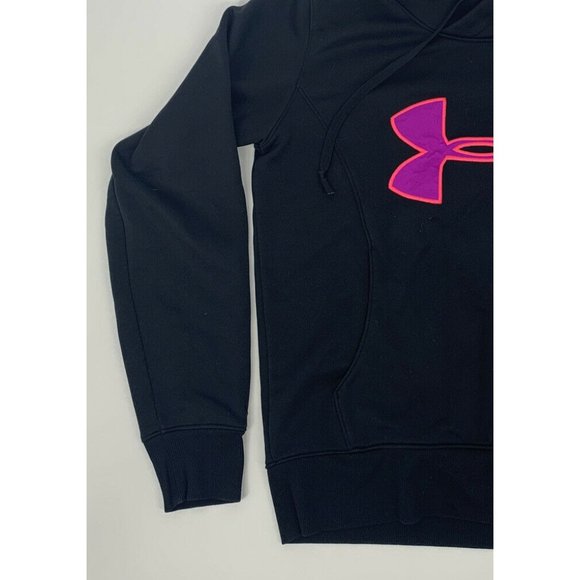 Girl's Under Armour Semi-Fitted Coldgear Sweatshirt Hoodie Black Purple UA Small - Picture 2 of 10